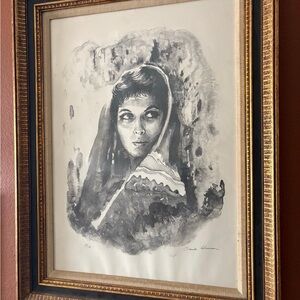 lithograph titled "Portrait of a Woman" by Romanian/Israeli artist Sandu Liberma